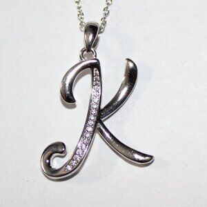 Sterling Silver Cubic Zirconia Initial K Necklace